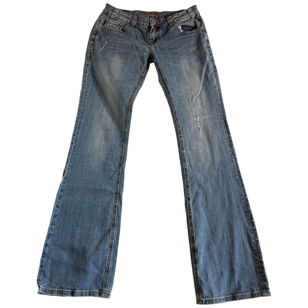 Rock & Roll Cowgirl Bootcut Jeans Womens 32x34.5 Blue Denim Stretch Outdoor Wear